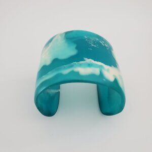 Ocean Waves Resin Cuff Bracelet Marbled Teal Blue & White Thick Chunky design